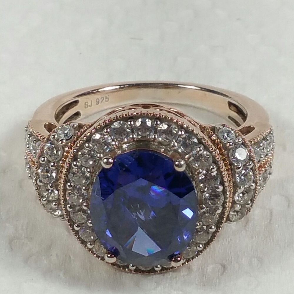 DESIGNER SAPPHIRE ROSE GOLD STERLING SILVER RING